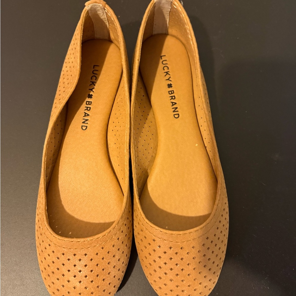 Lucky Brand Perforated Tan Suede Ballet Flats